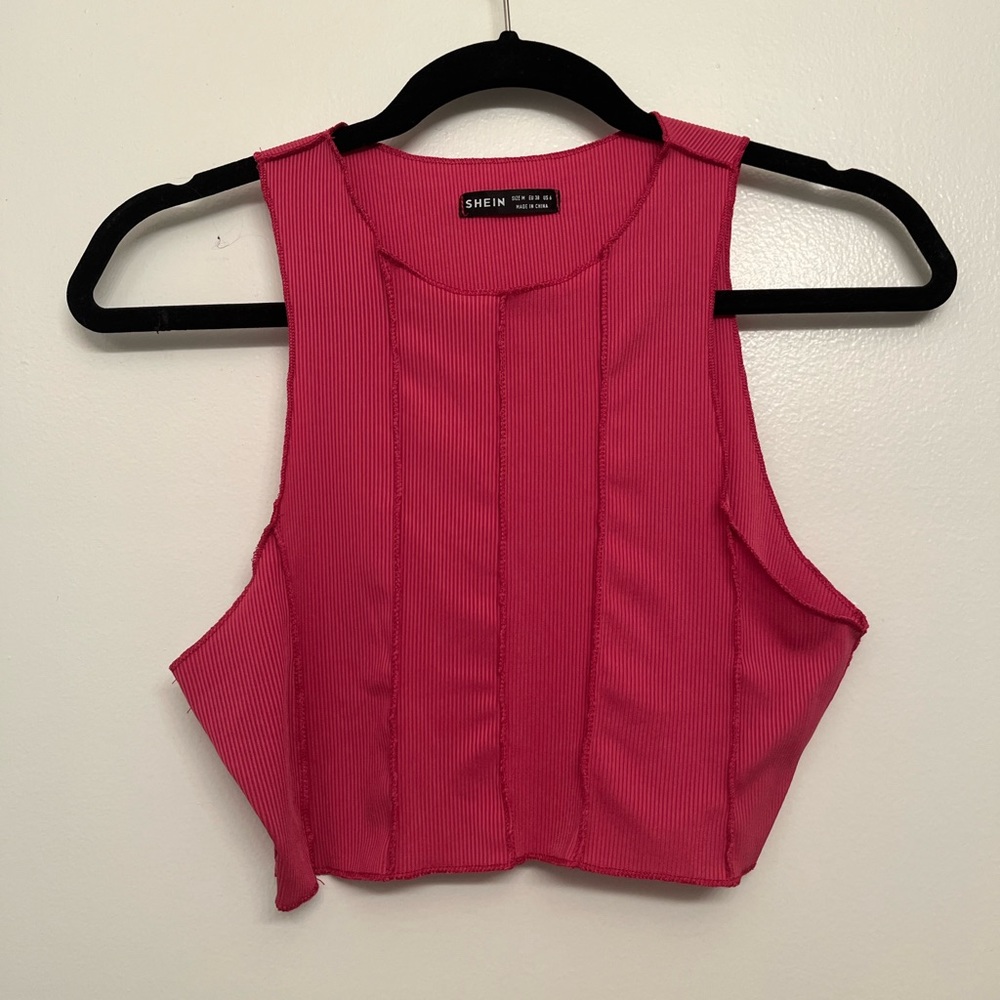 Pink Ribbed Cropped Tank